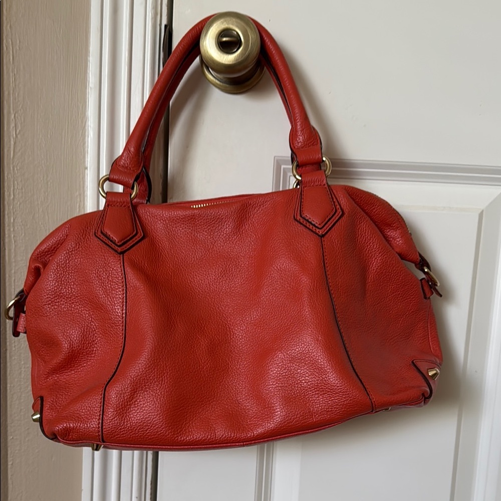 Ora Delphine Orange Pebbled Leather Satchel